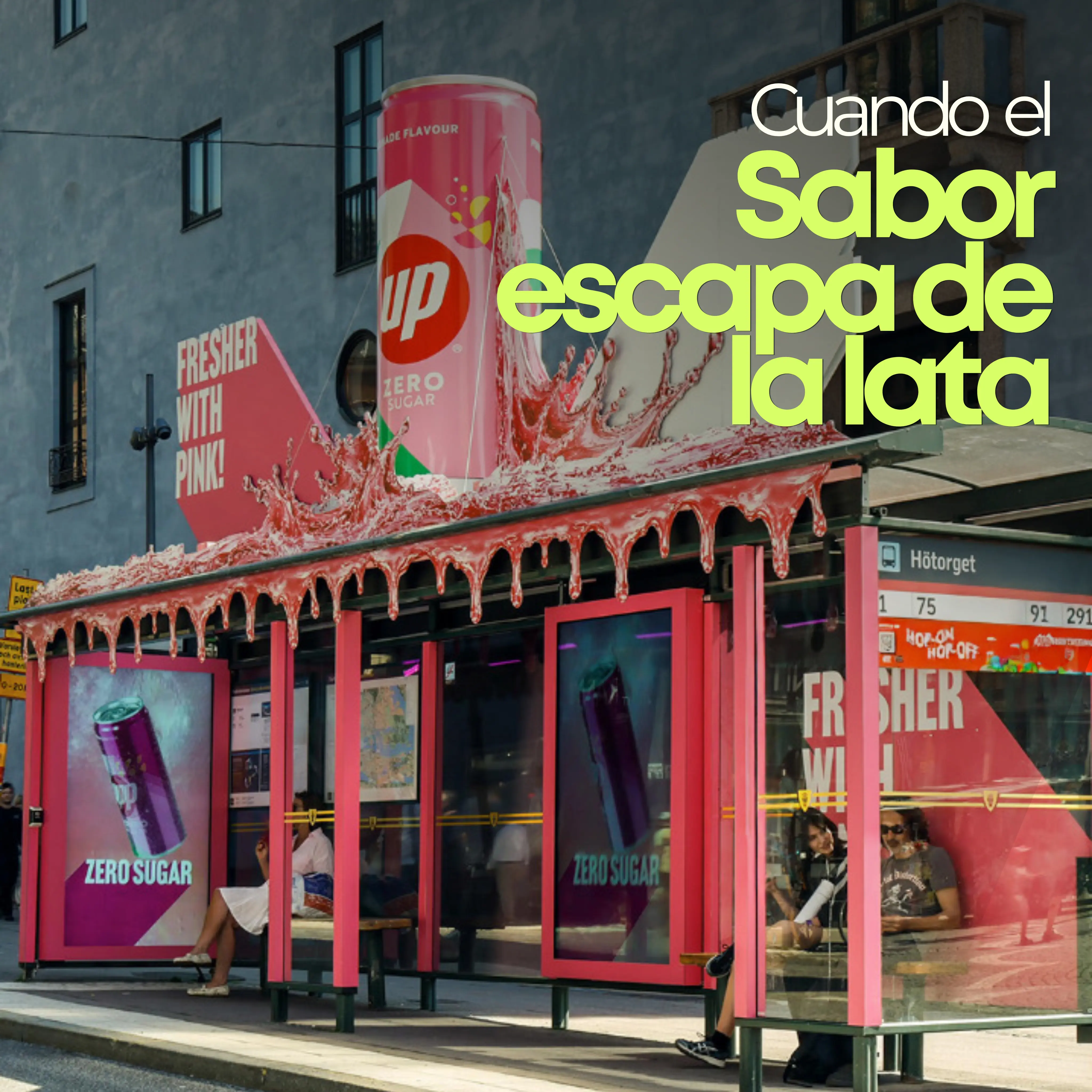 7UP transforma una parada de autobús con una campaña OOH de Pink Lemonade