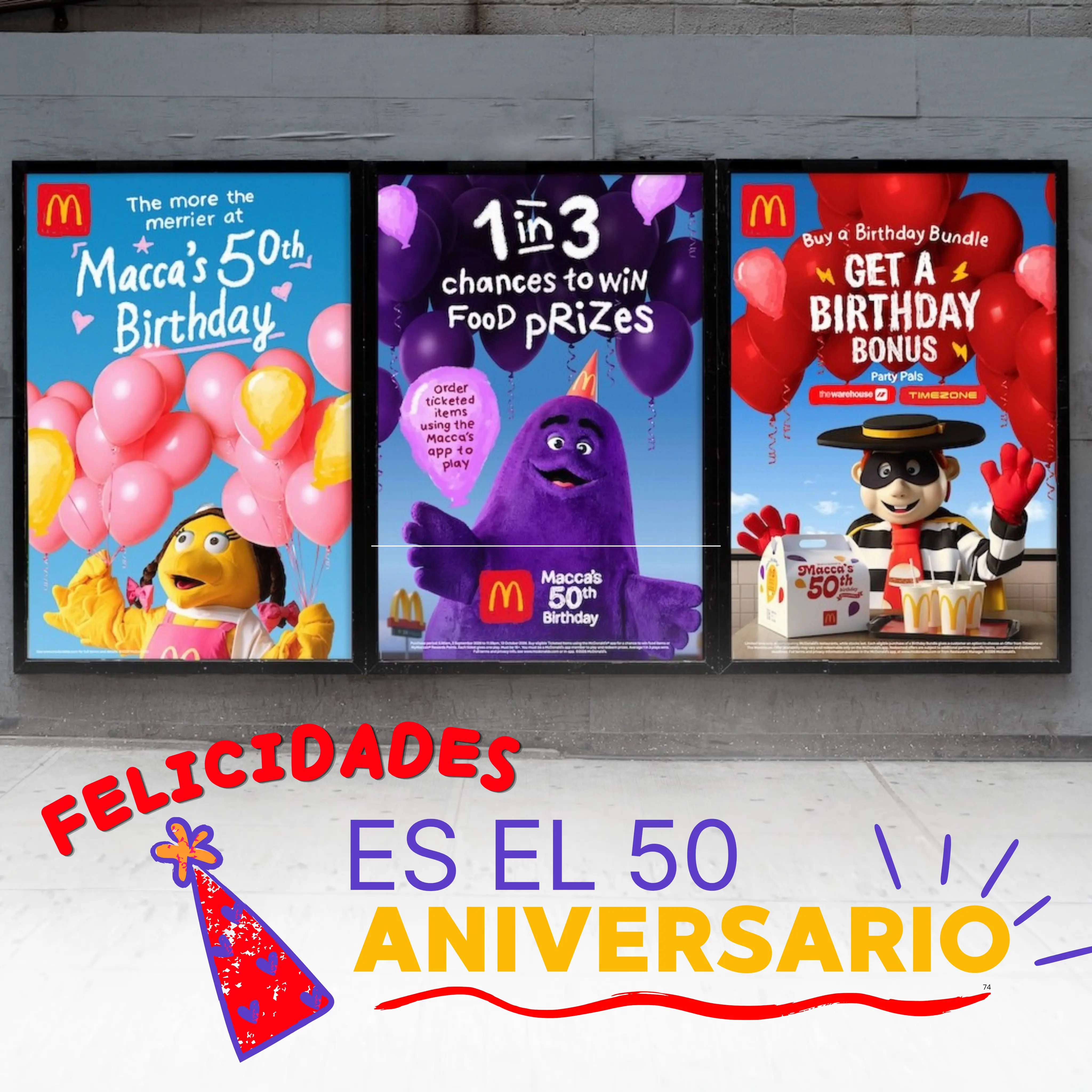 Campaña McDonald's New Zealand 50 aniversario con OOH, juegos y premios