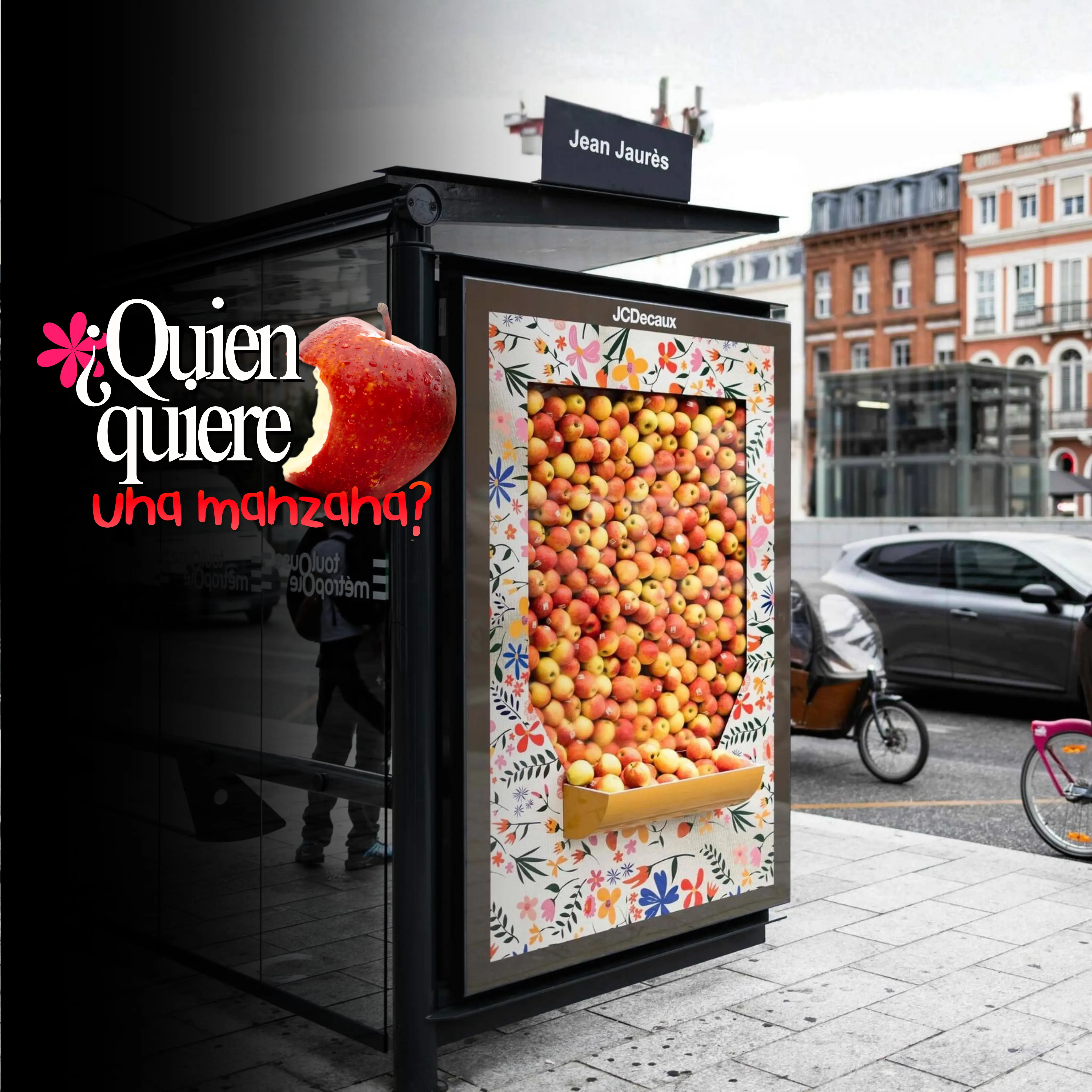 Cœur de Reine convierte un paradero JCDecaux en un dispensador de manzanas con Experiential OOH