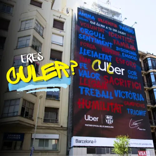 Uber y FC Barcelona celebran a los culés con un billboard pintado a mano