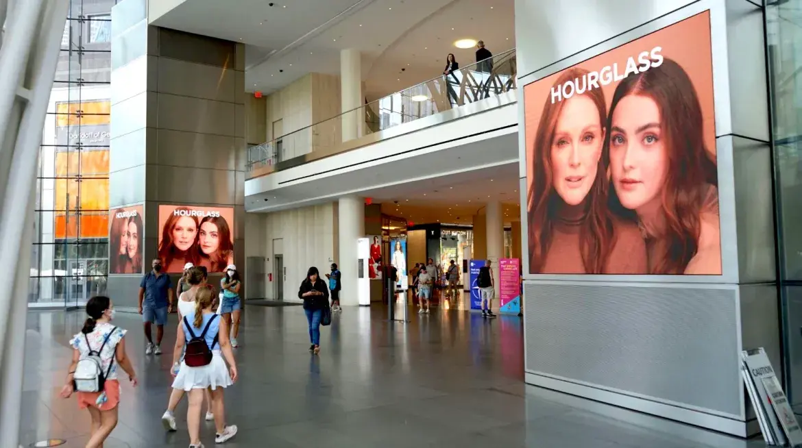 Luxury cosmetics brand Hourglass used mall formats along with other traditional placements