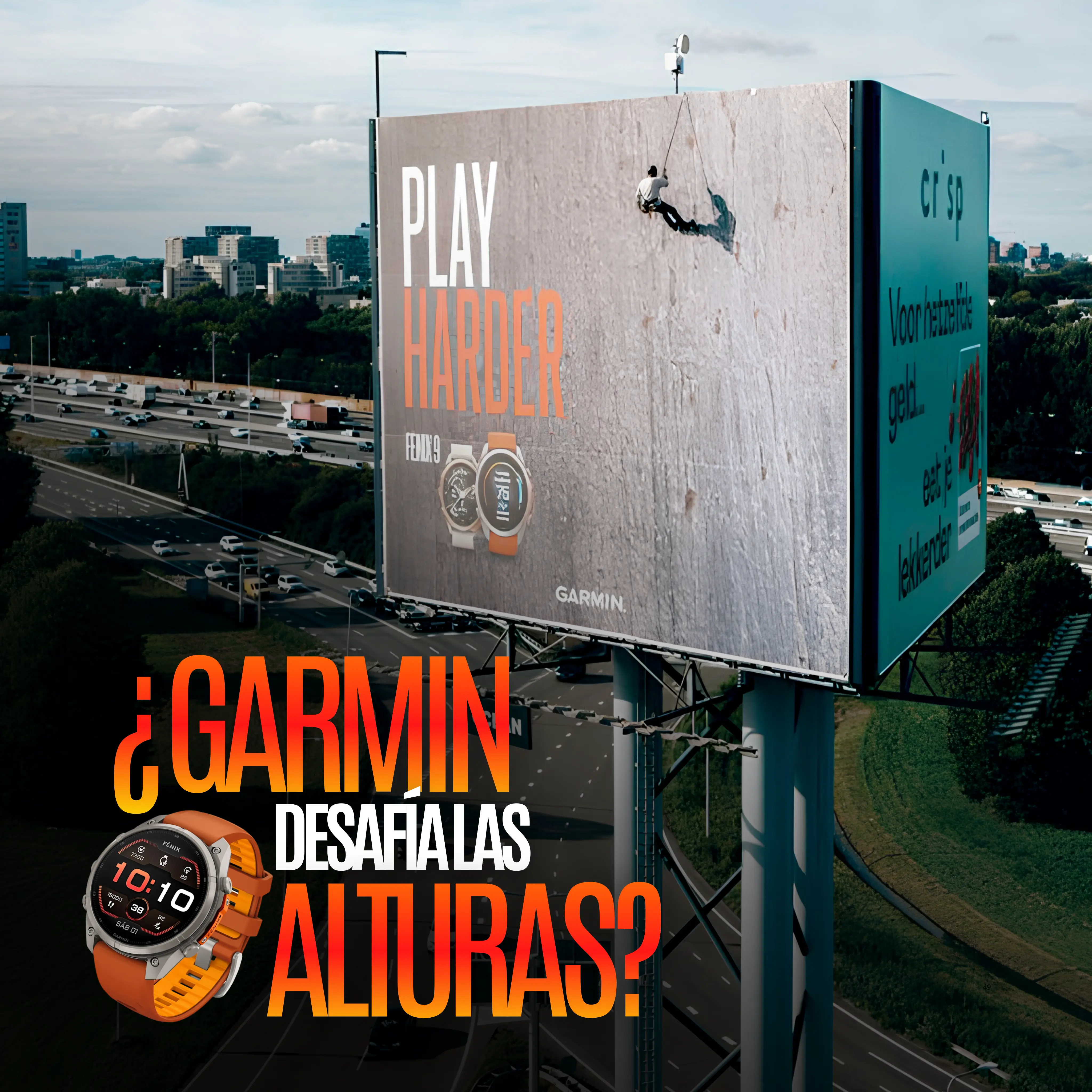 Garmin convierte un billboard en una pared de escalada real con “Play Harder”