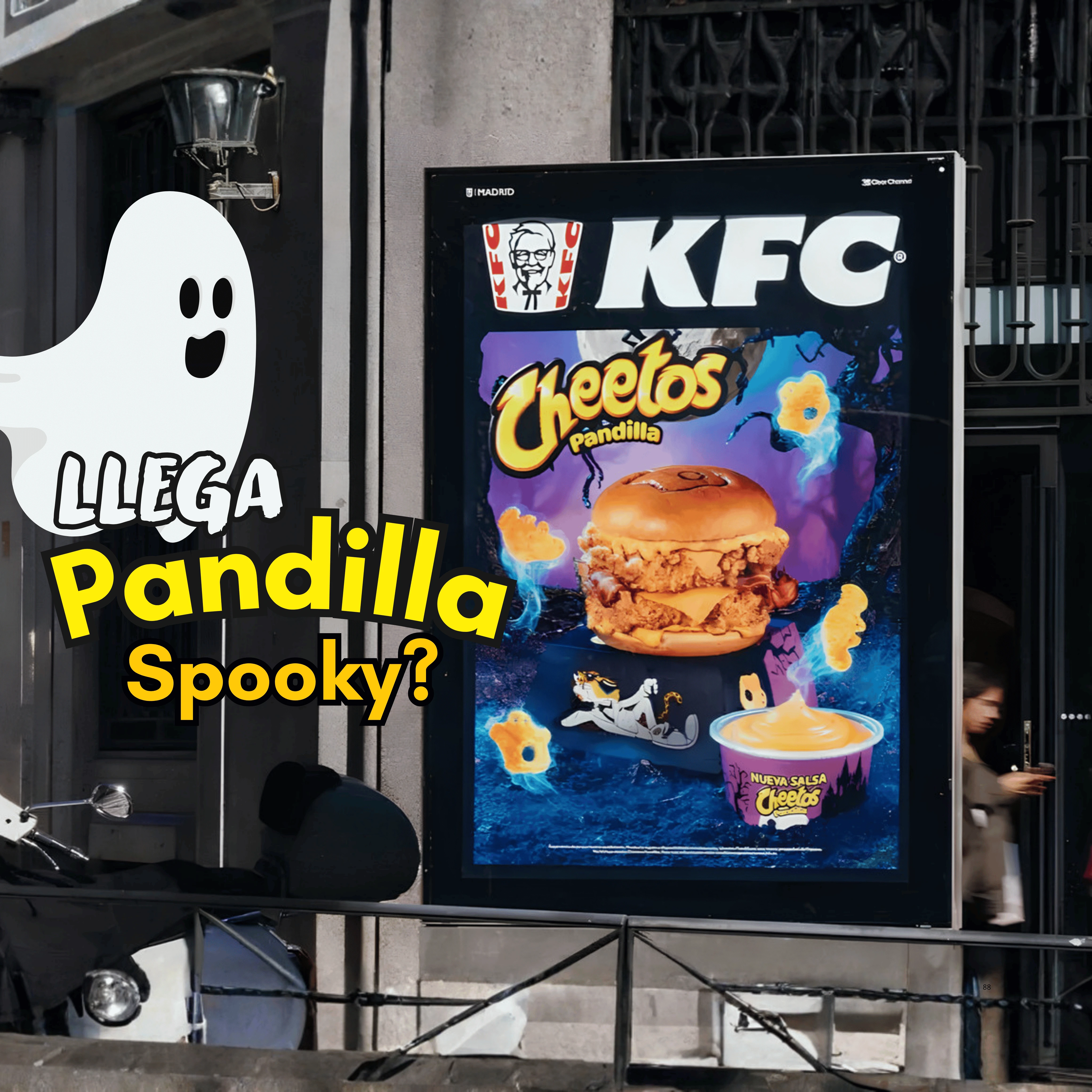 KFC x Cheetos Pandilla: campaña OOH con mupis luminiscentes en España