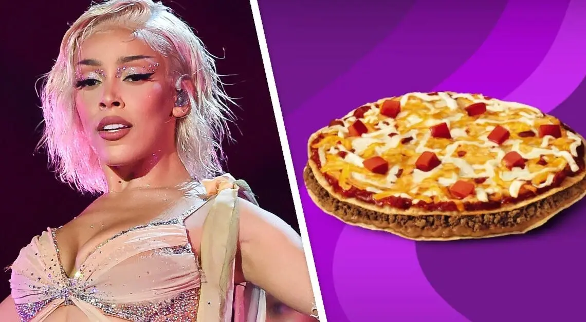 Left: Doja Cat, Right: Mexican Pizza from Taco Bell