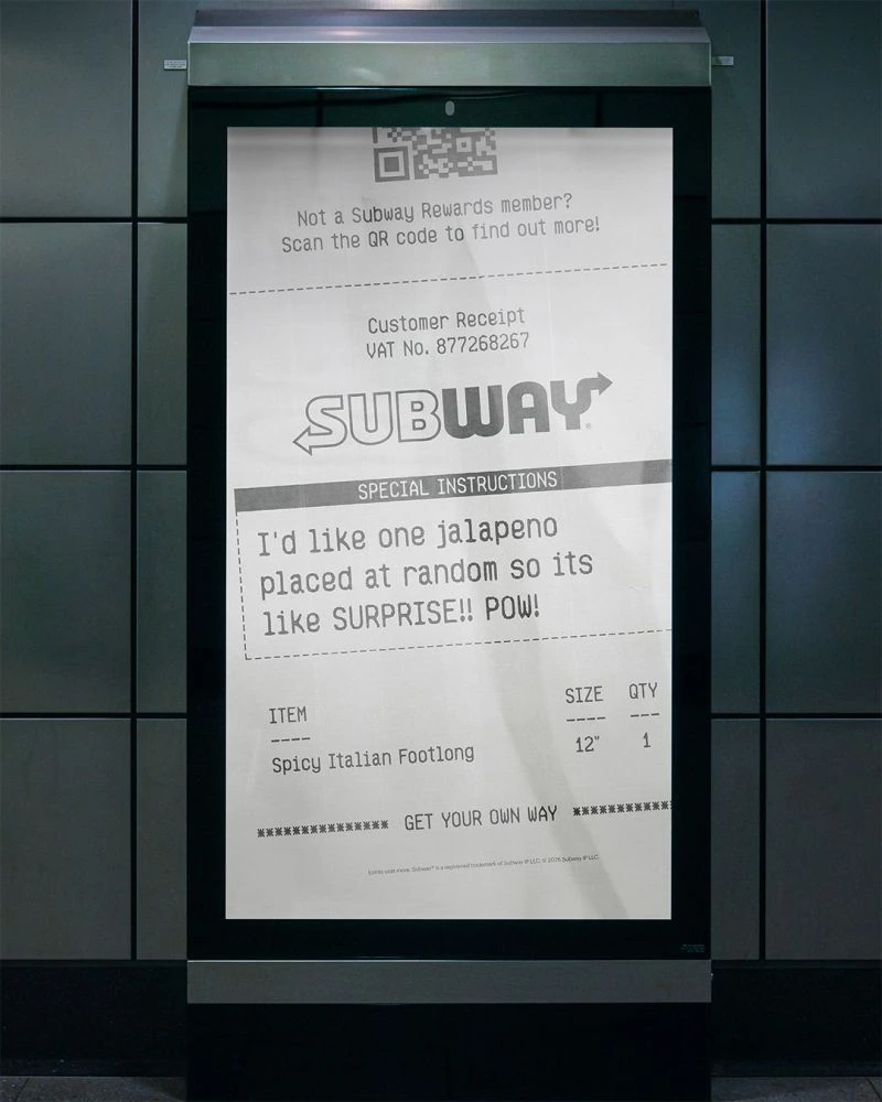 Subway “Get Your Own Way”: OOH basado en recibos y personalización | Publisitios