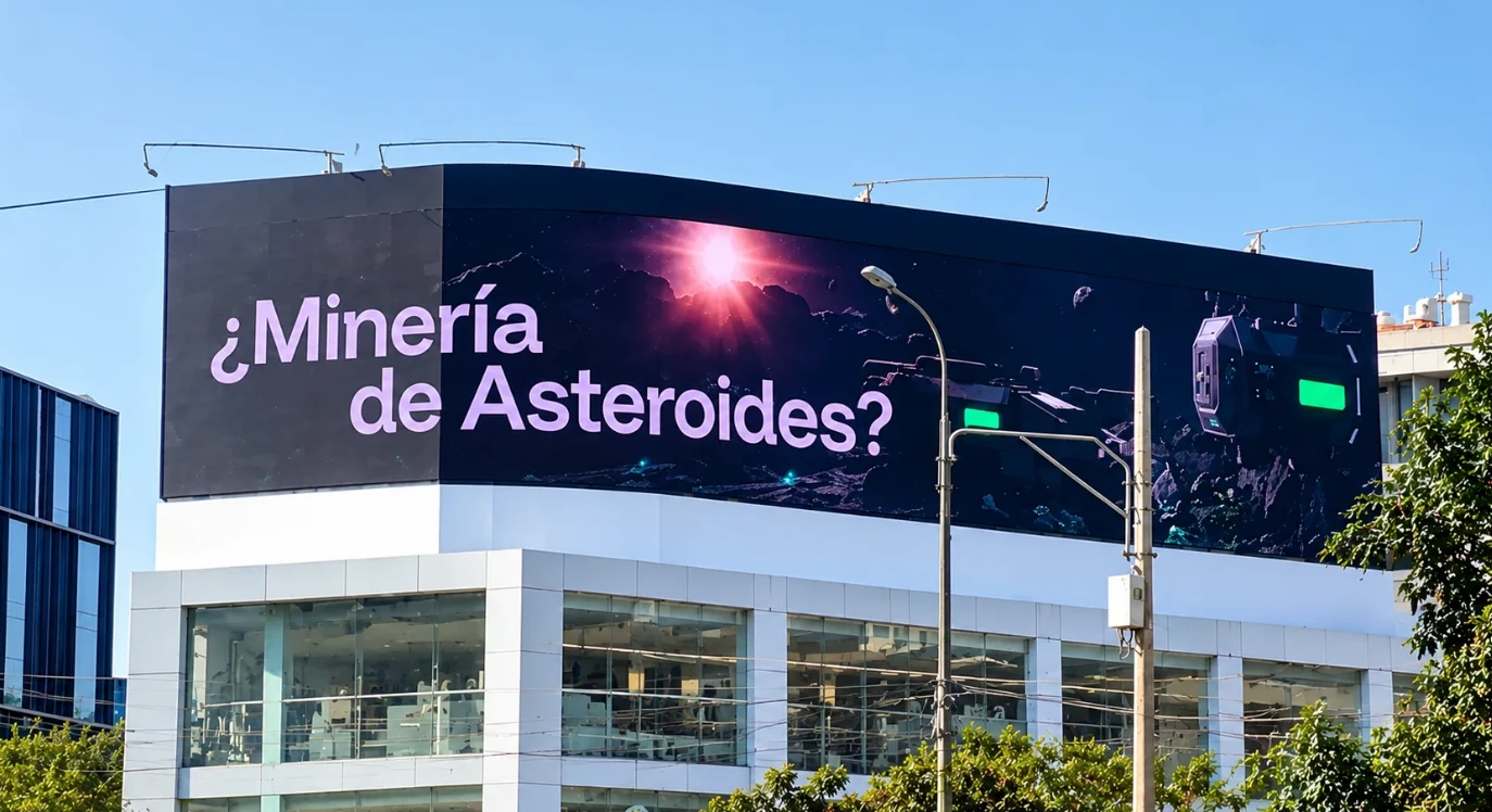 Gran formato OOH de UTEC con la pregunta Minería de Asteroides sobre una escena futurista de extracción en el espacio.