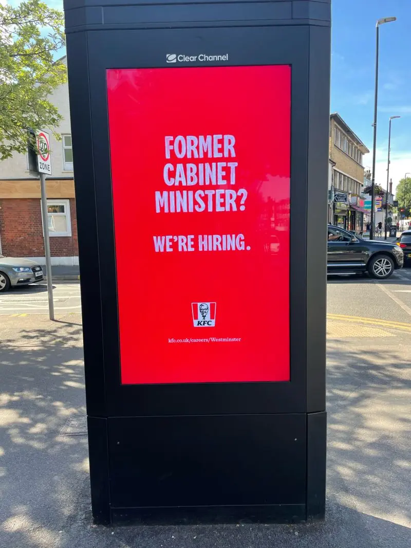 Publicidad en Parabus de KFC, Former Cabinet Minister?, We're Hiring